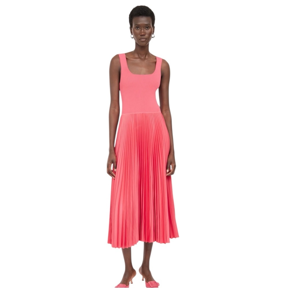 NEW Theory Square Neck Ribbed Sleeveless A Line MIDI Dress size Small Watermelon - Picture 2 of 14